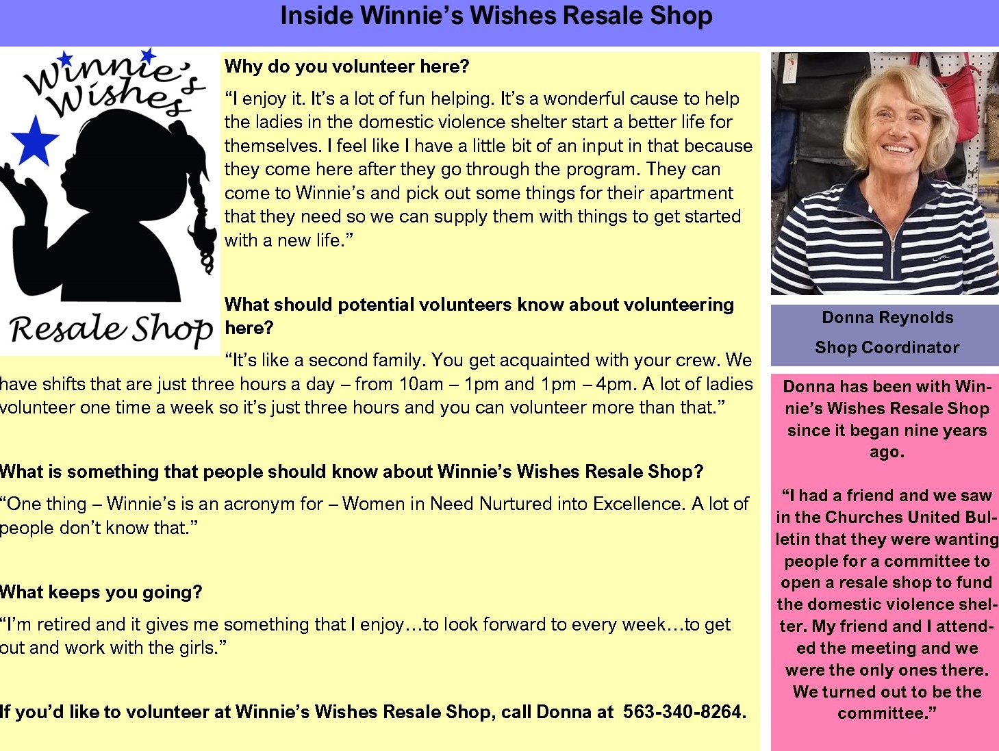 Donna Reynolds info box for Winnie's Wishes